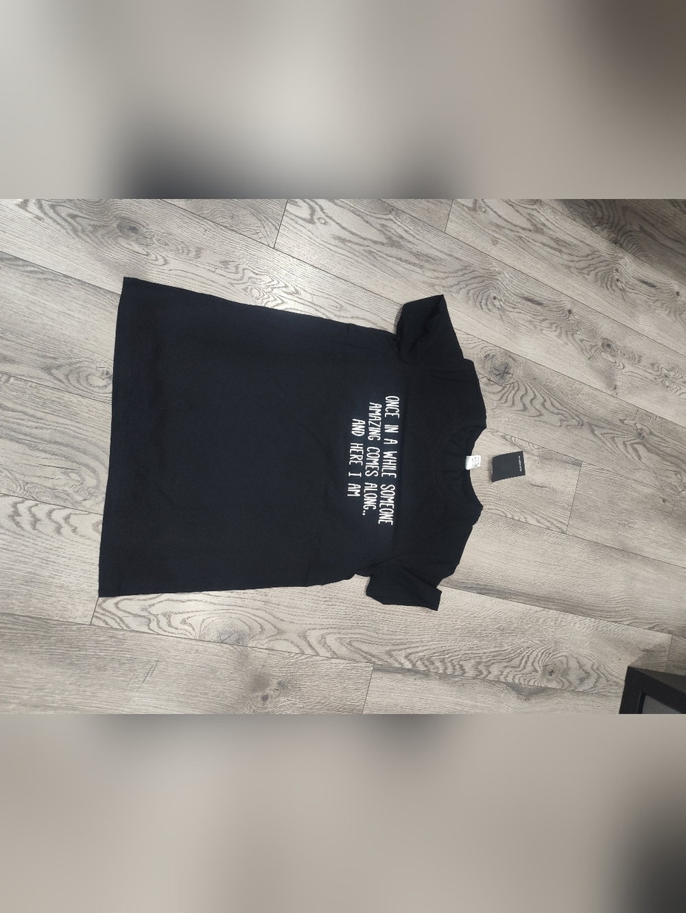 Black Short Sleeve Graphic Tee with White Text